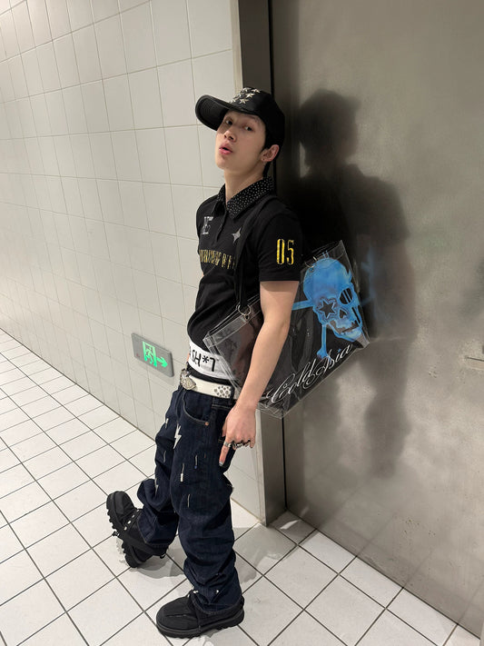 Skull Star Flag Clear PVC Tote Bag - styled look