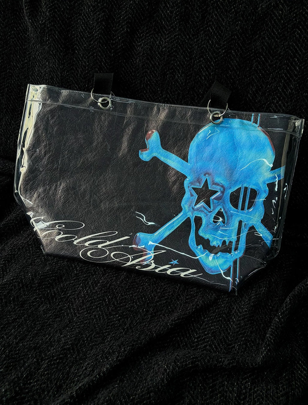Skull Star Flag Clear PVC Tote Bag - skull side