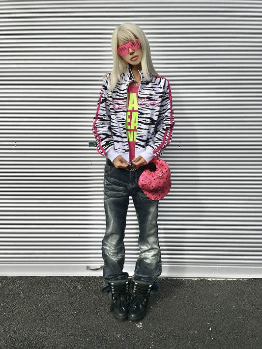 Zebra Print Script Logo Cropped Track Jacket - White Zebra side outfit