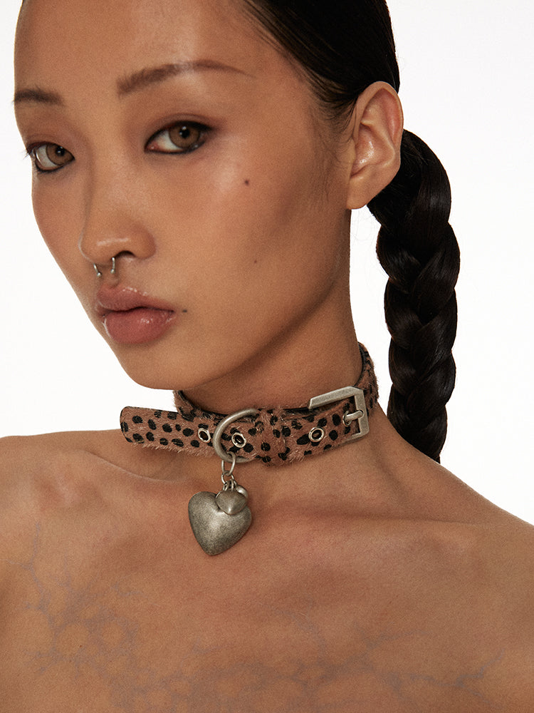Camo Leopard Horsehair Heart Choker