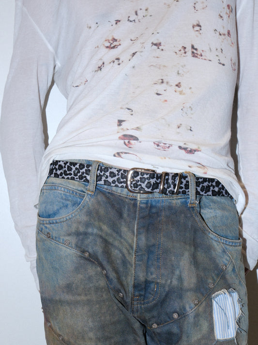 豹紋黑白細腰帶