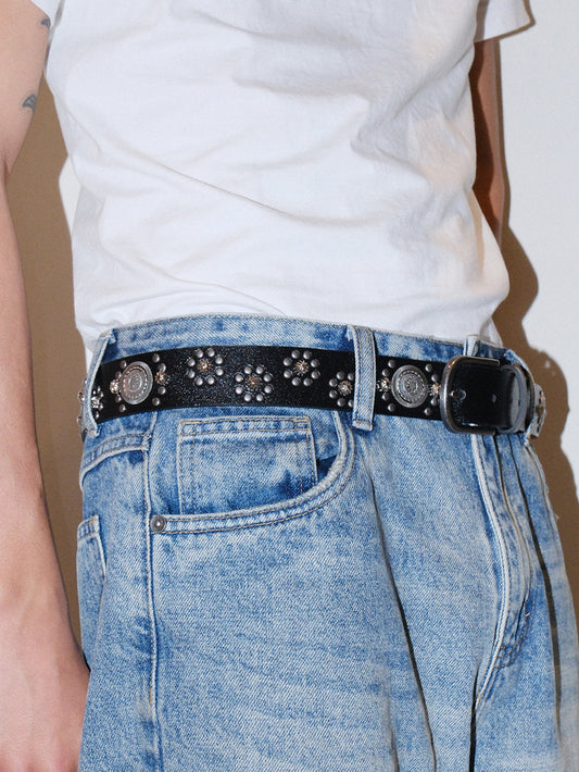 復古星爆鉚釘 U 型扣皮帶