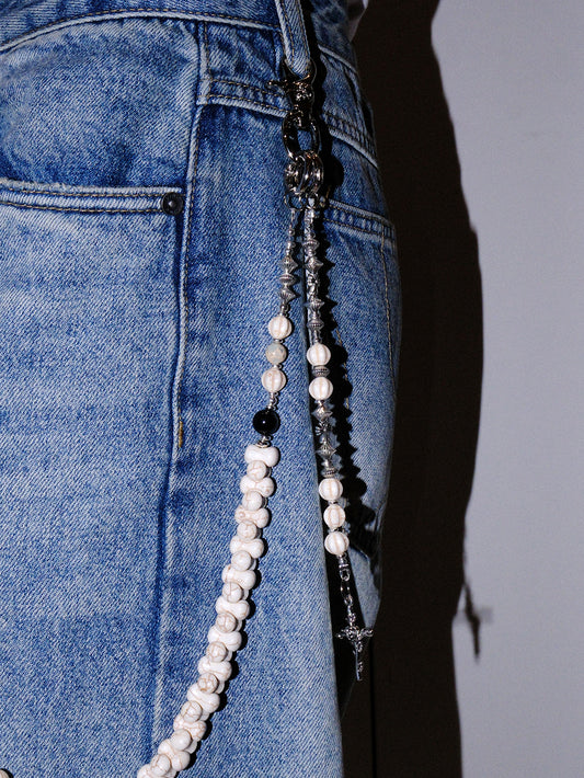 白玫瑰骨十字架朋克腰鏈