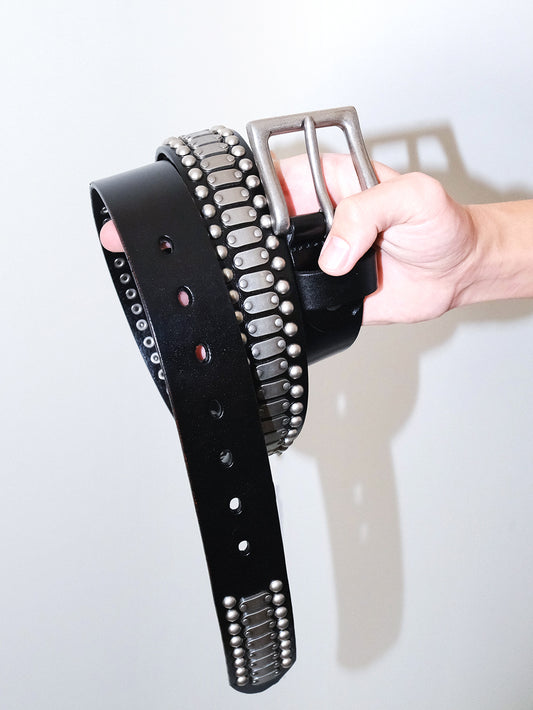 真皮方形扣鉚釘皮帶