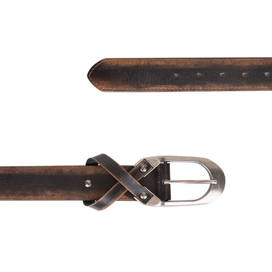 做舊十字扣黃色牛皮腰帶