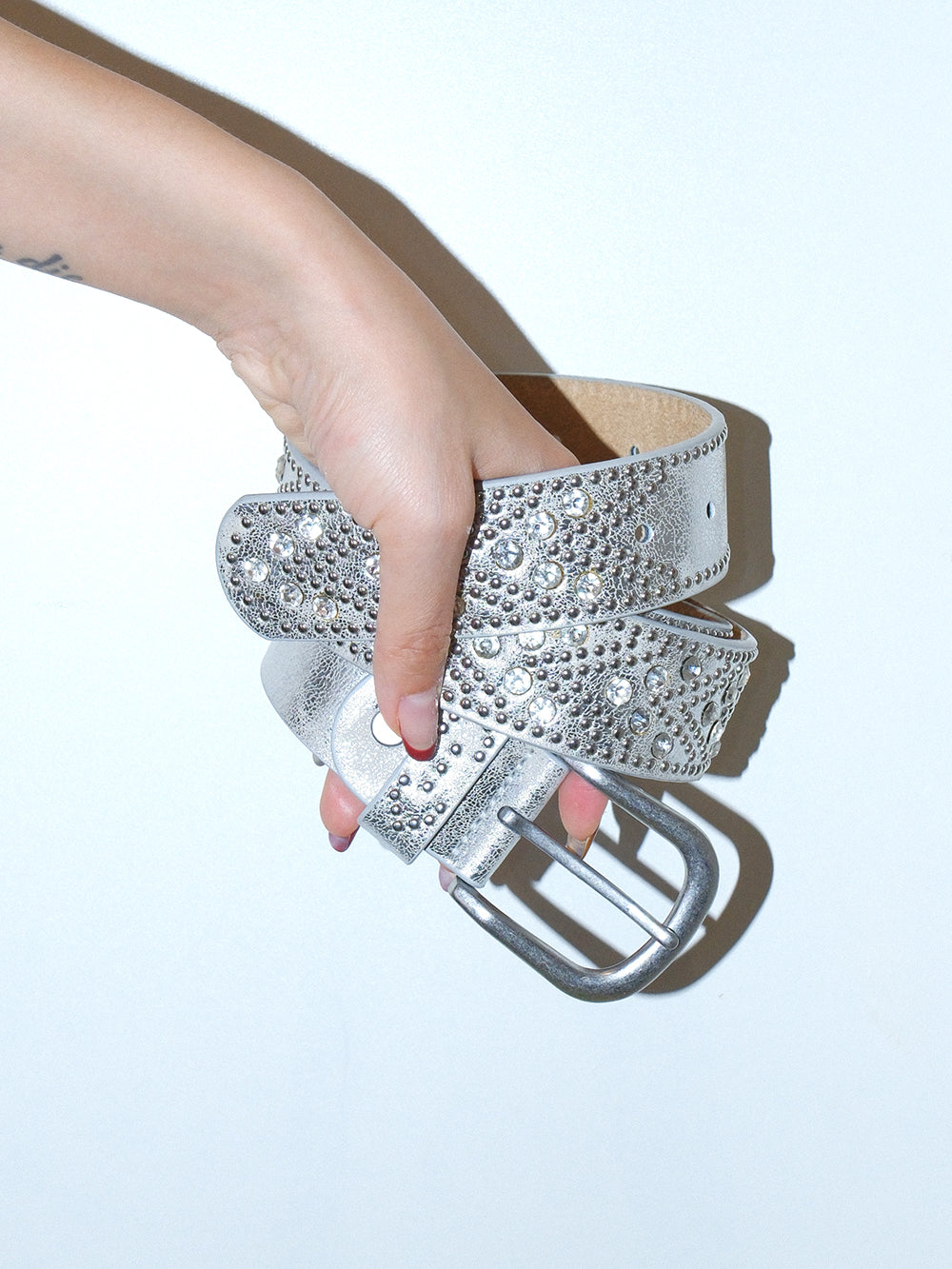 Rhinestone Studded Zinc Alloy Buckle Belt