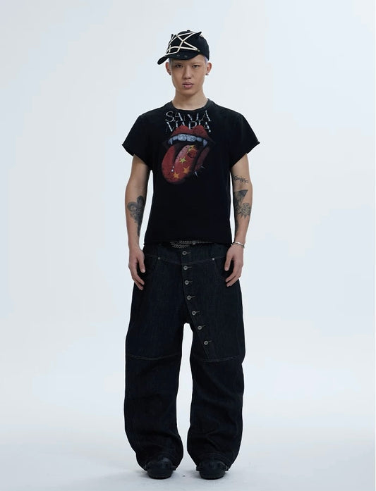 弧形刀鋒剪裁原色牛仔褲