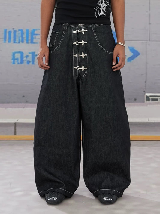 飛機扣寬鬆牛仔褲