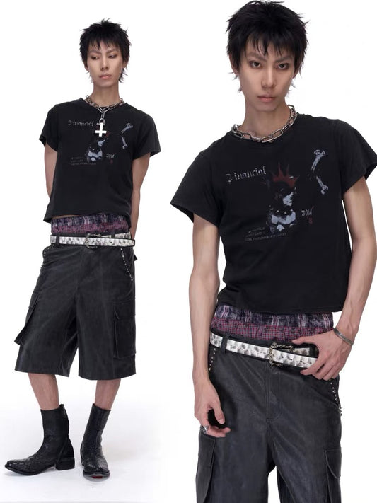 輕質水洗棉狗圖案 T 卹