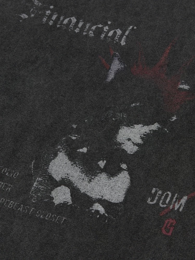 輕質水洗棉狗圖案 T 卹