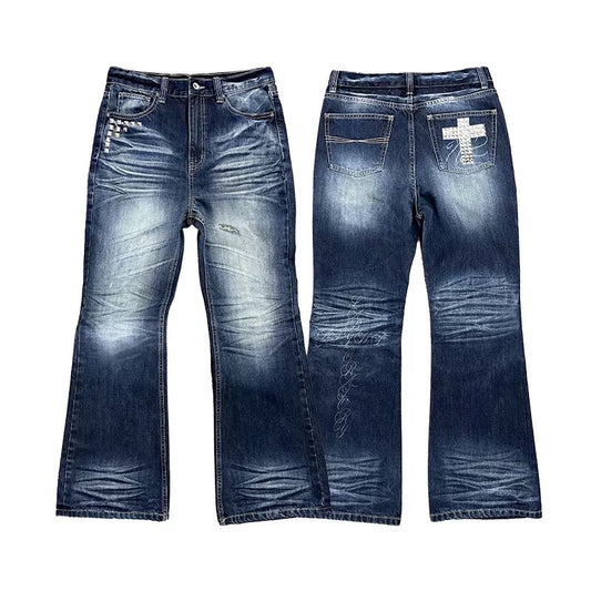 搖滾鉚釘視覺系喇叭牛仔褲