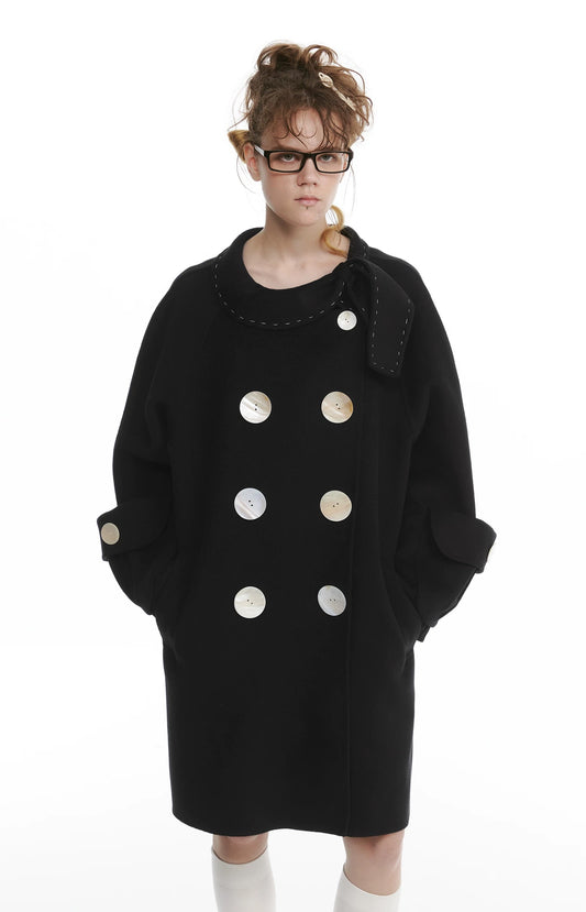 Handcrafted Wool Oversized Coat with Shell Buttons