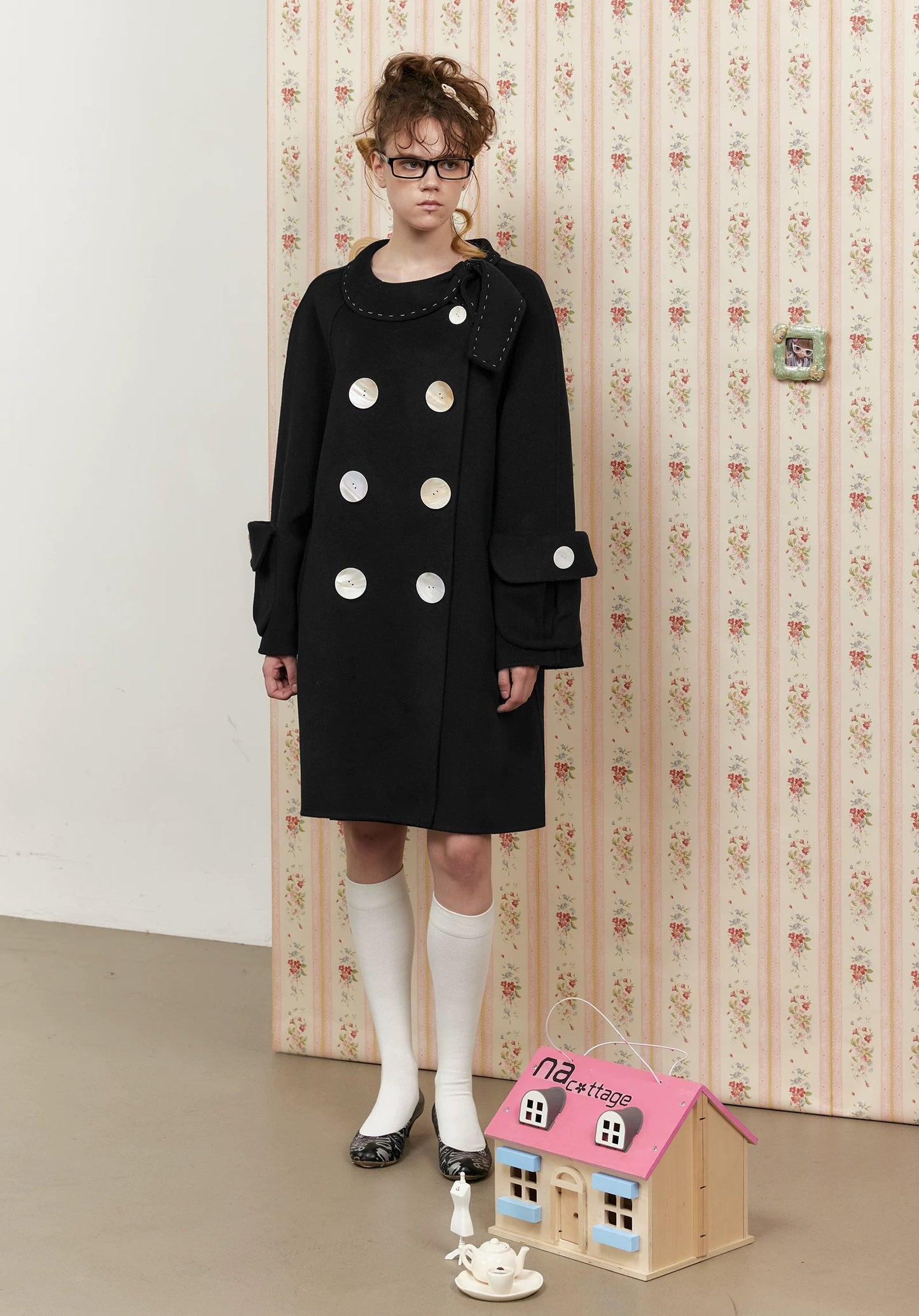 Handcrafted Wool Oversized Coat with Shell Buttons