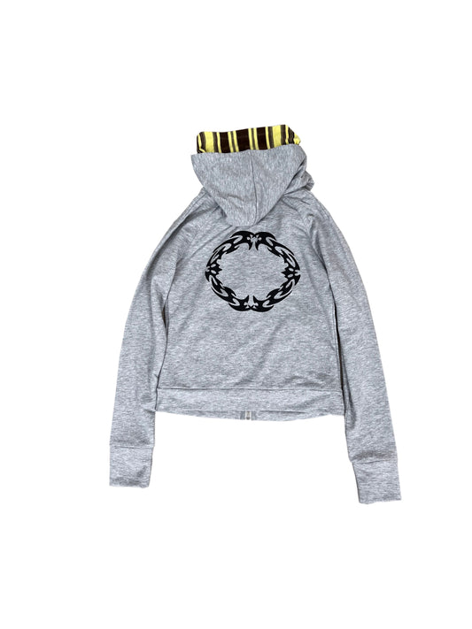 Star Embroidery Contrast Stripe Zip-Up Hoodie