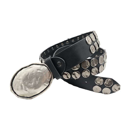 復古橢圓扣圓形鉚釘皮帶