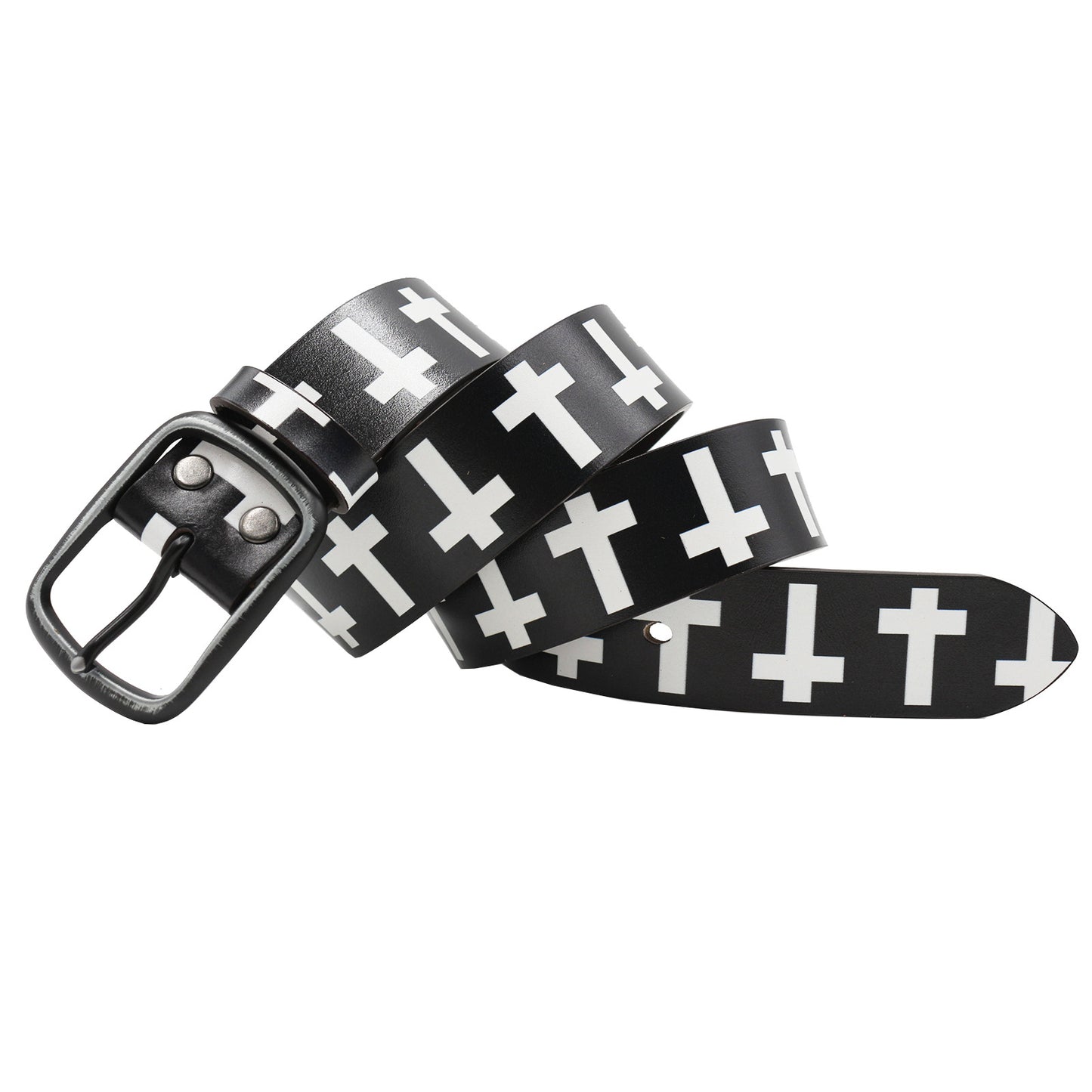龐克復古十字印花做舊皮帶
