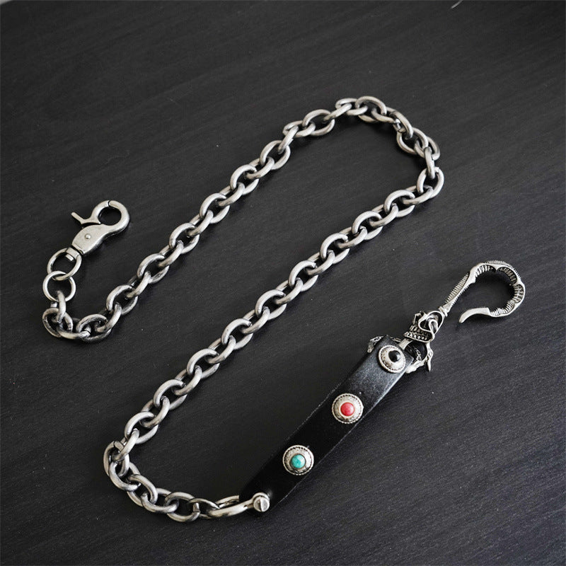 綠松石圖案金屬骷髏腰鏈