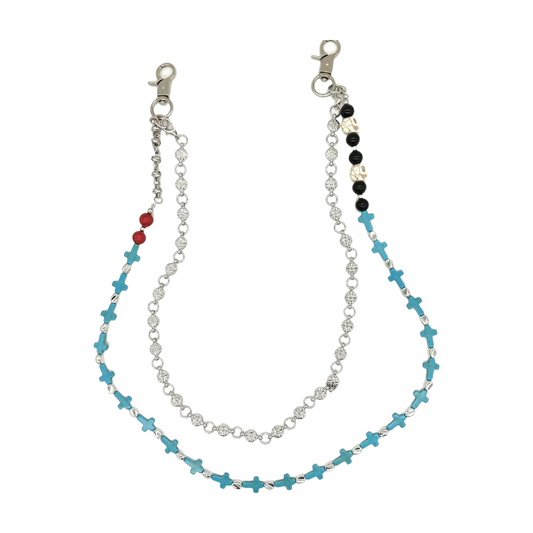 藍色骷髏十字架鉚釘褲鏈