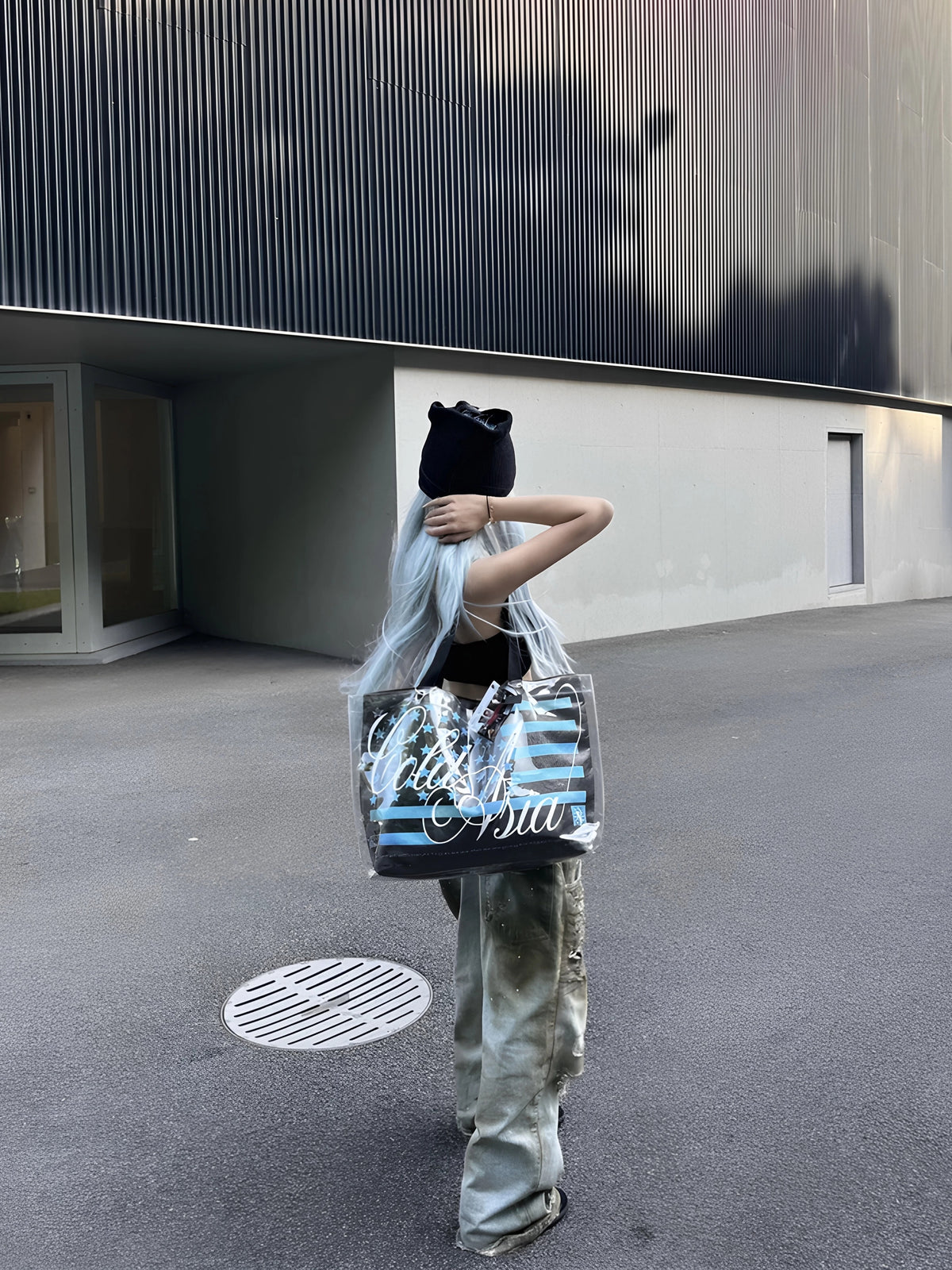 Skull Star Flag Clear PVC Tote Bag - street style