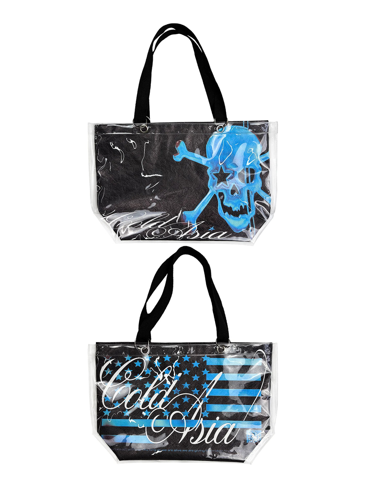 Skull Star Flag Clear PVC Tote Bag - front and back flat lay