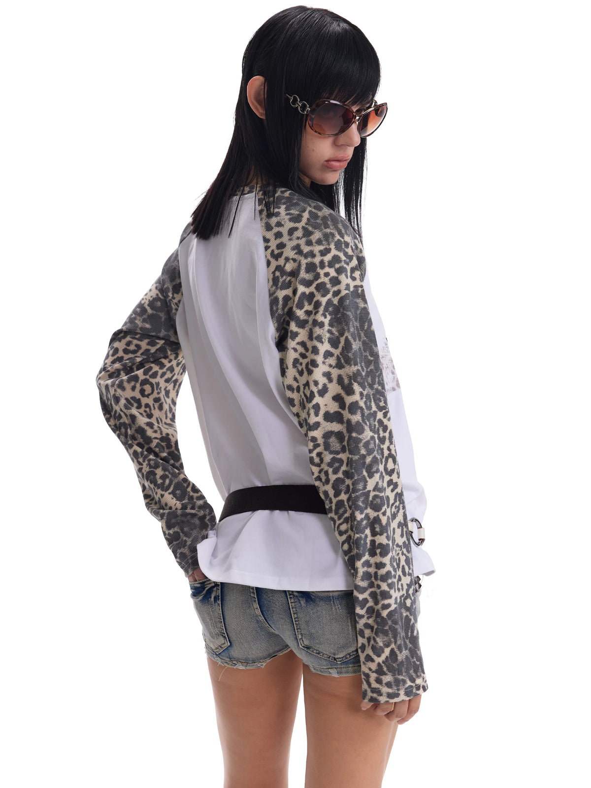 noEmosen Leopard Raglan Star Cross Long Sleeve Tee - White back view