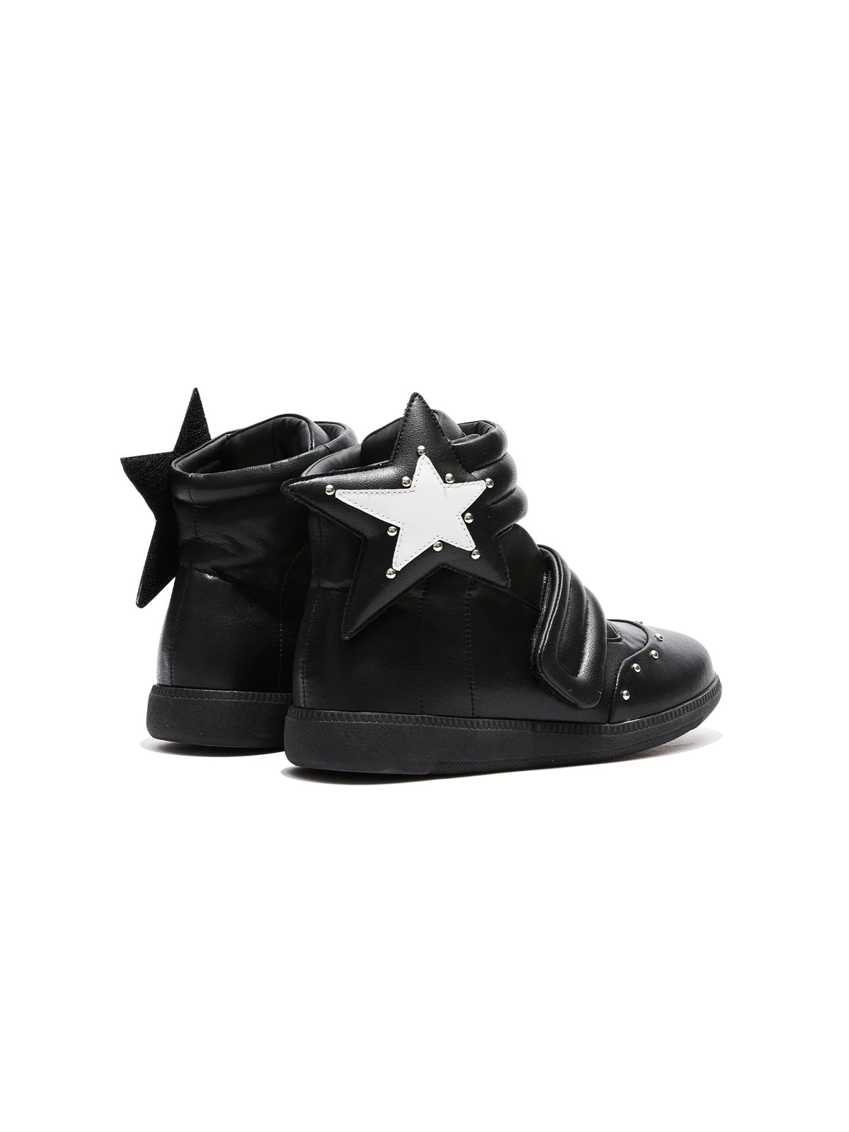 DETW Bootleg Star Studded Velcro High-Top Sneakers - Black back three-quarter view