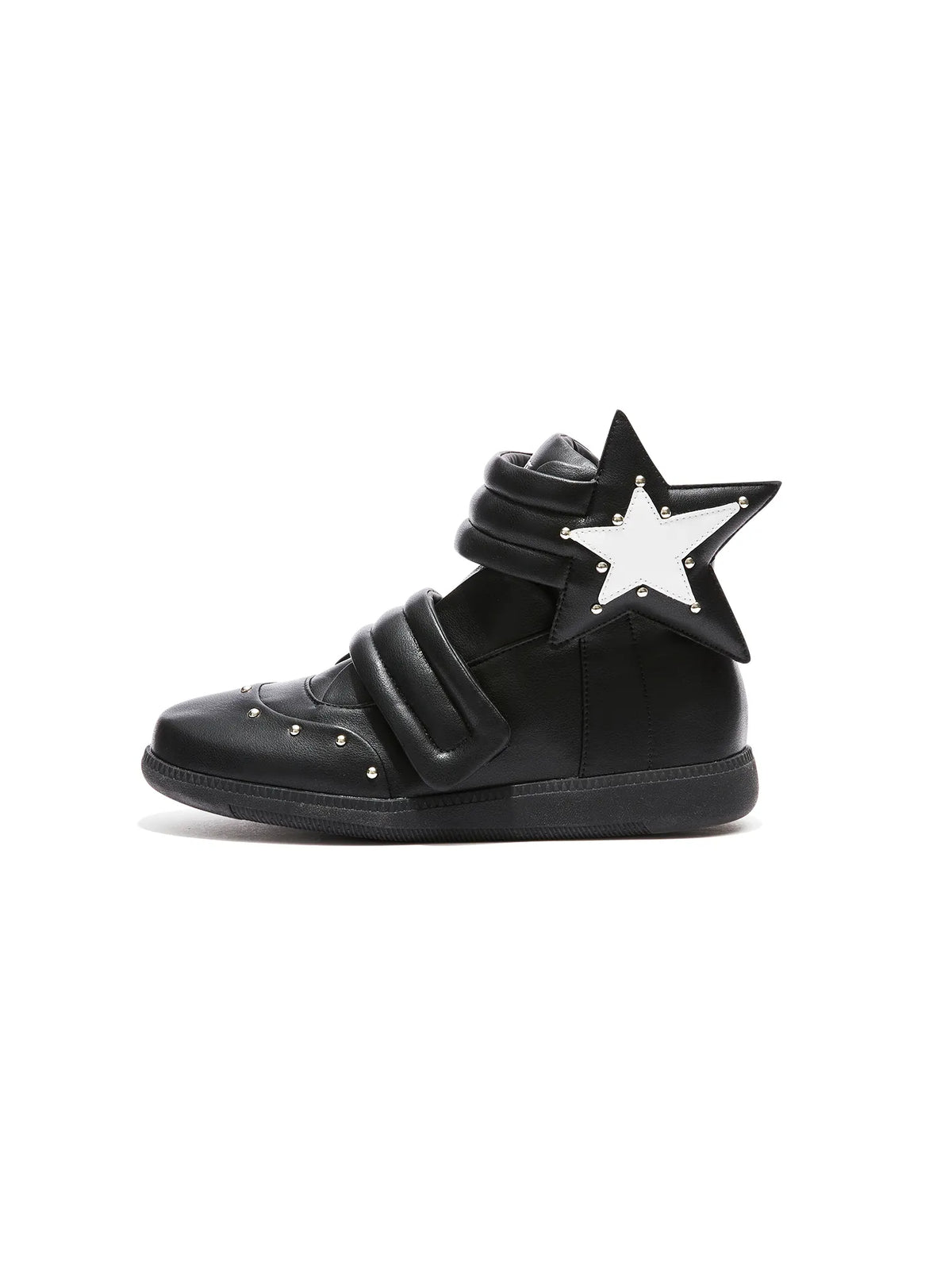 DETW Bootleg Star Studded Velcro High-Top Sneakers - Black side view