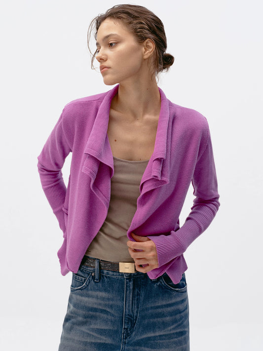Origami Double-Layer Drape Knit Cardigan - Magenta front