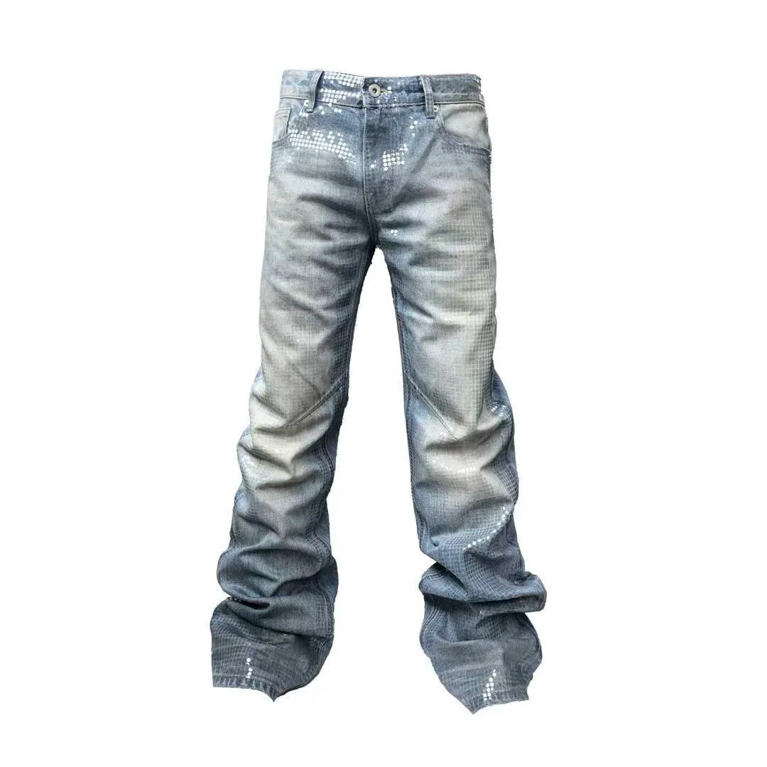 Sequin Dot Washed Straight Jeans - flat lay