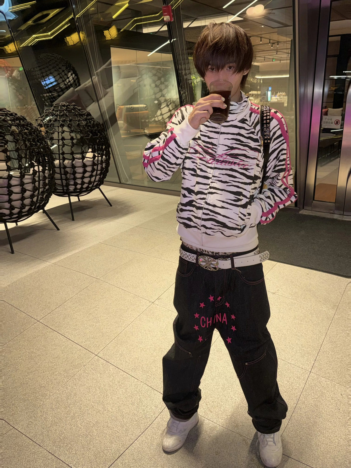 Zebra Print Script Logo Cropped Track Jacket - White Zebra street style