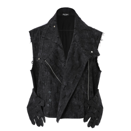 Distressed Glove Embrace Techwear Vest - Black front with glove details
