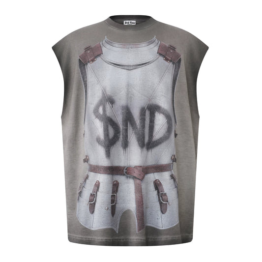 Armor Print Washed Gradient Sleeveless Tank Top - front