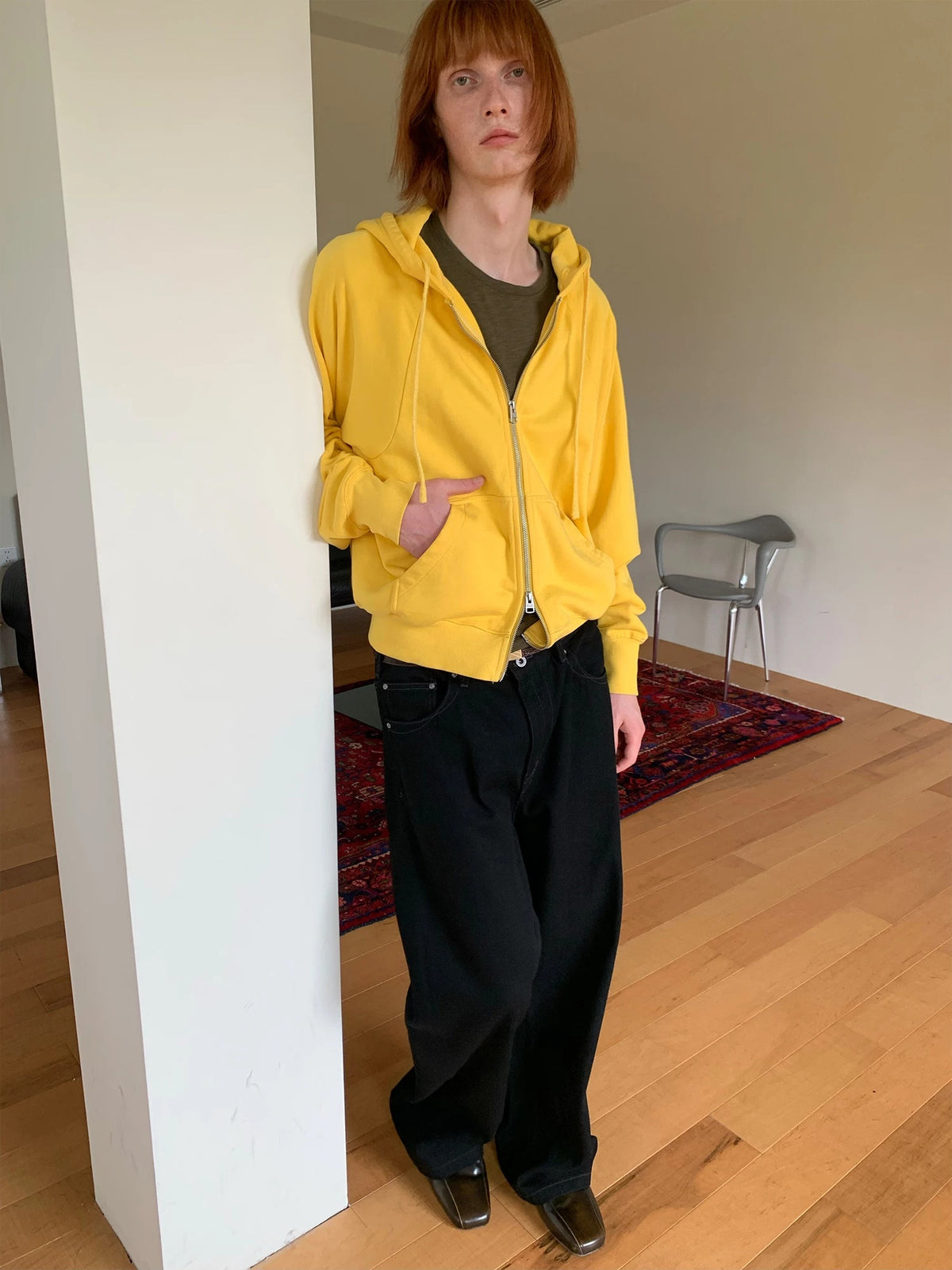 Simple Project Washed Overdyed Raglan Zip-Up Hoodie - Washed Yellow styled look