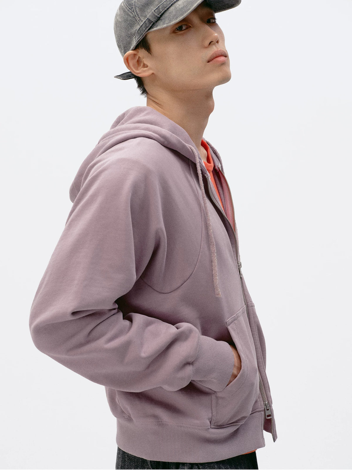 Simple Project Washed Overdyed Raglan Zip-Up Hoodie - Washed Pink side