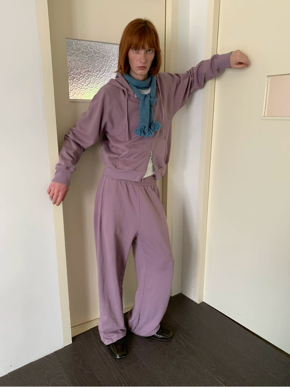 Simple Project Washed Overdyed Raglan Zip-Up Hoodie - Washed Pink full look