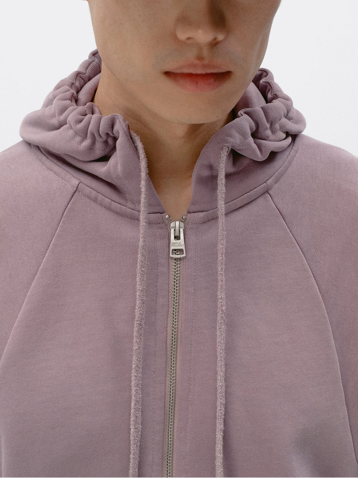 Simple Project Washed Overdyed Raglan Zip-Up Hoodie - Washed Pink hood detail