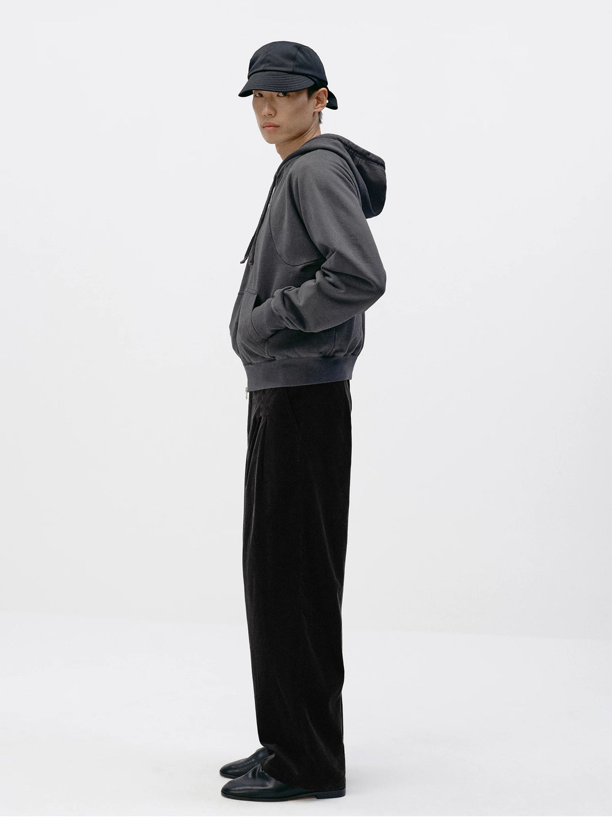 Simple Project Washed Overdyed Raglan Zip-Up Hoodie - Washed Gray side