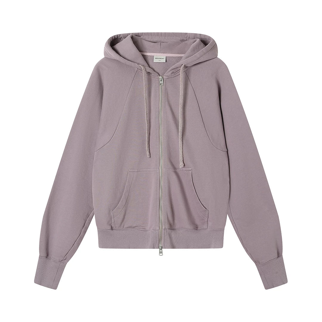Simple Project Washed Overdyed Raglan Zip-Up Hoodie - Washed Pink flat lay