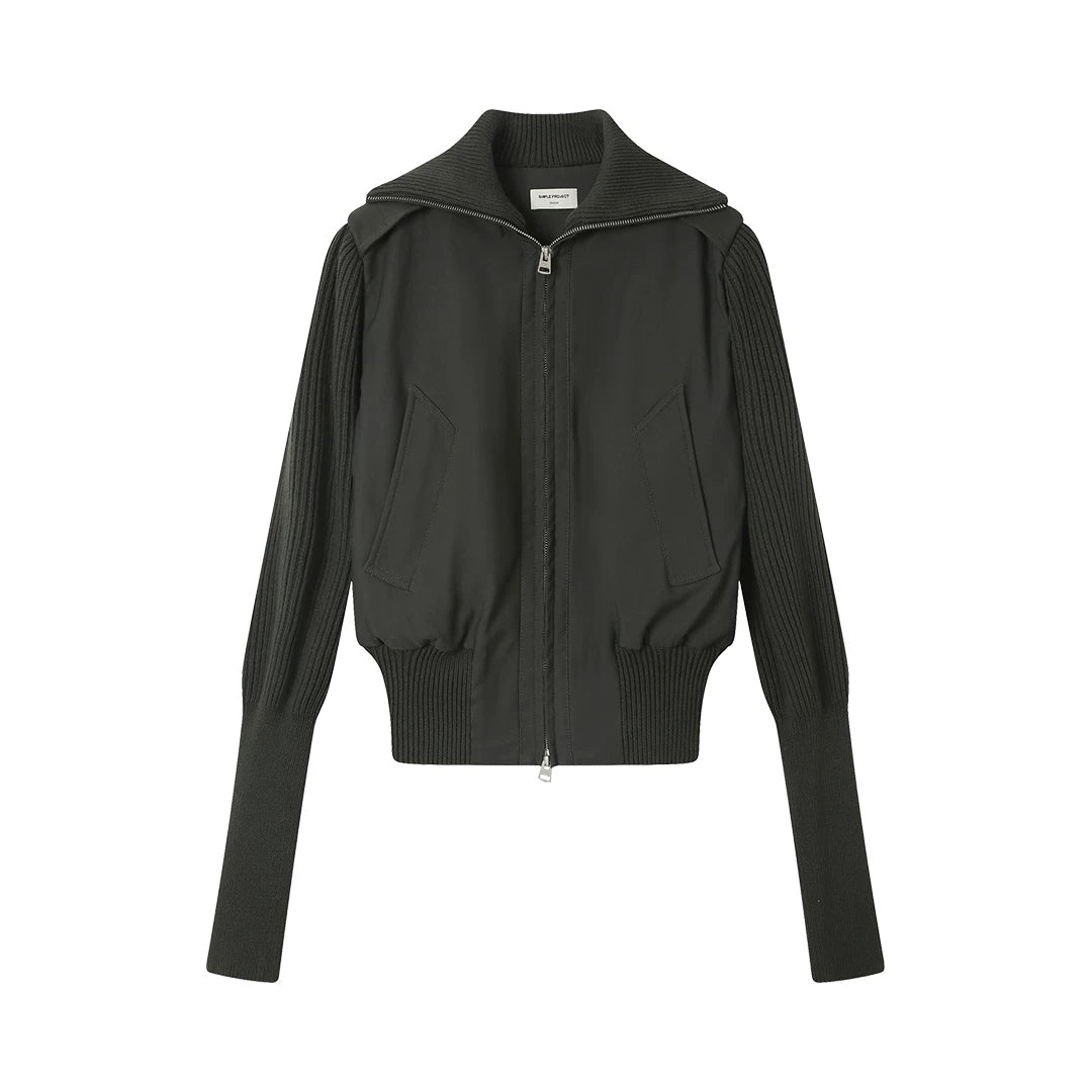 Knit Panel Padded Zip Jacket - Graphite Gray flat lay