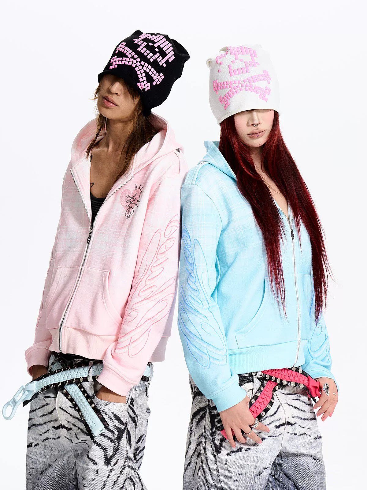 Fourth3ex Pixel Skull Studded Slouchy Beanie - full outfit
