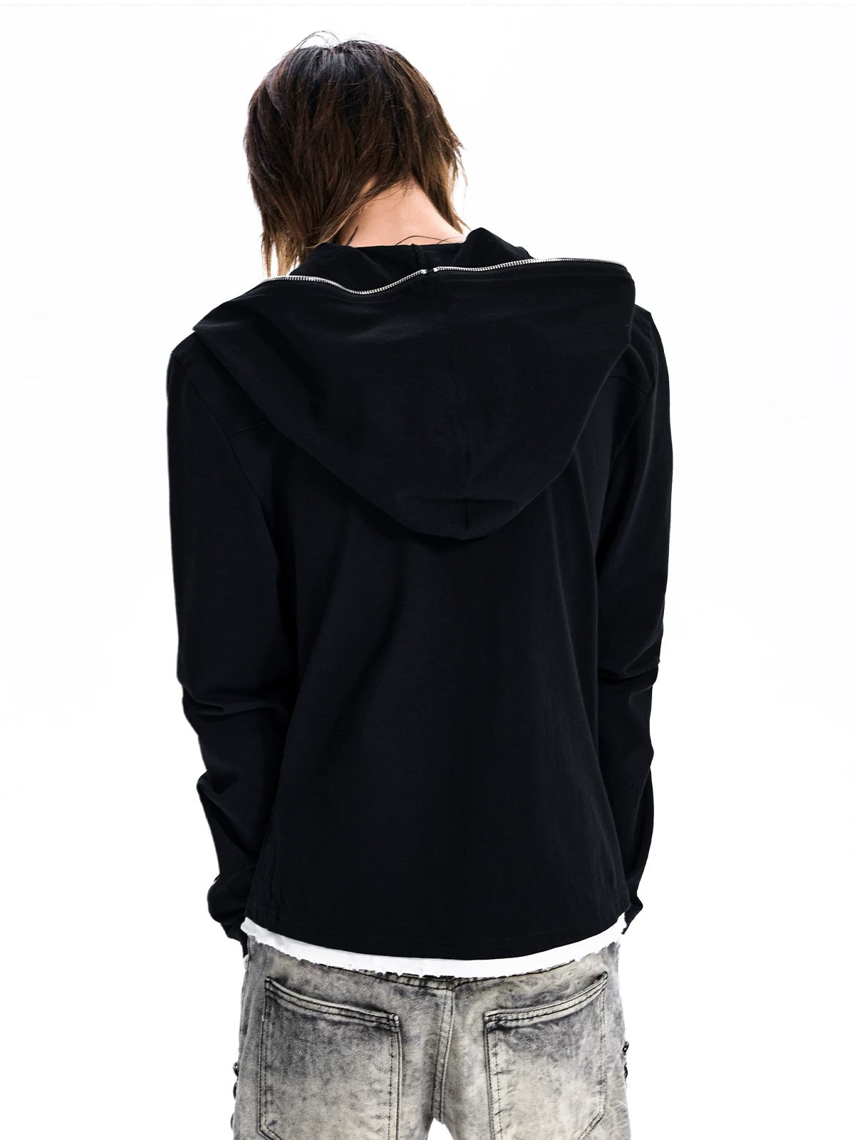Studded Zip-Up Hoodie - Black back