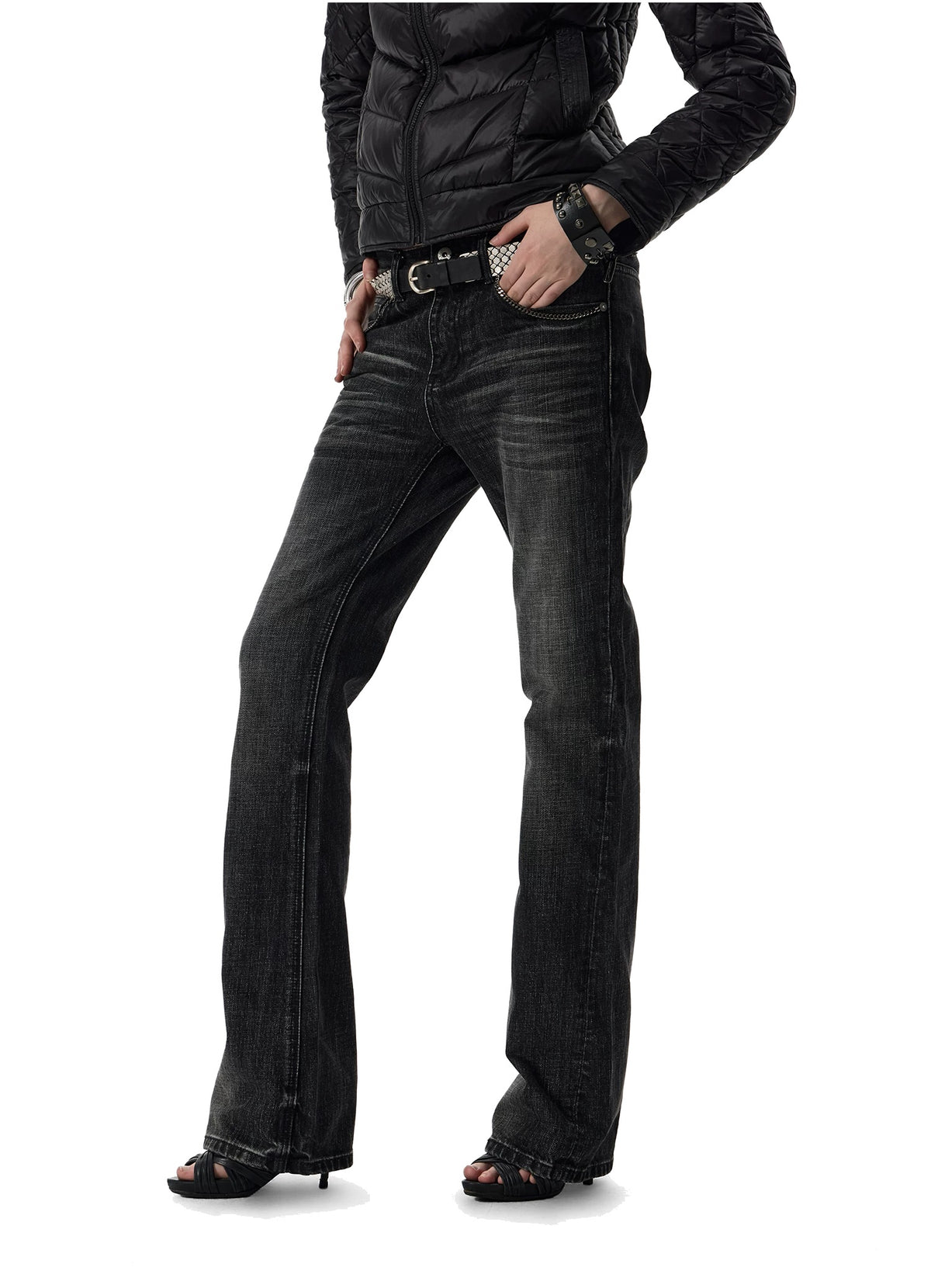 noEmosen Chain Pocket Washed Slim Flare Jeans - Side view