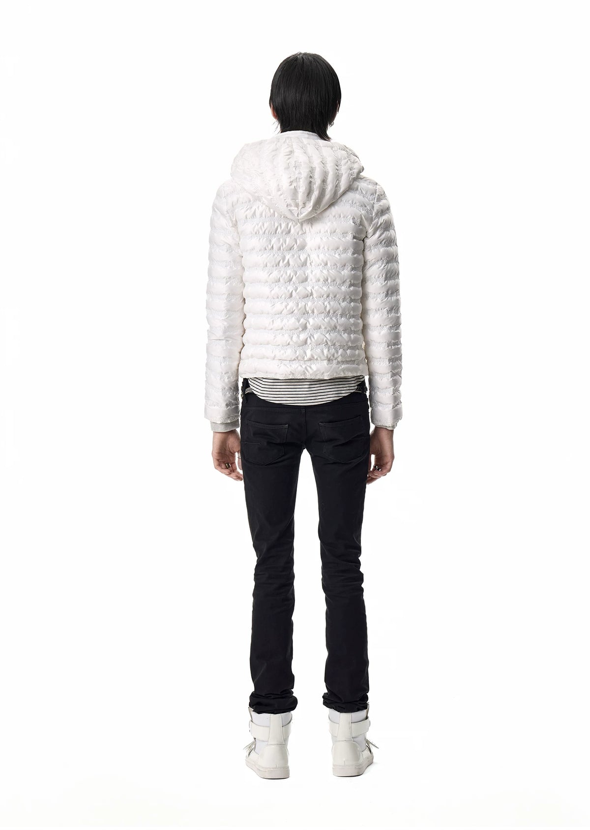 noEmosen Music Note Stitched Hooded Down Jacket - White back view