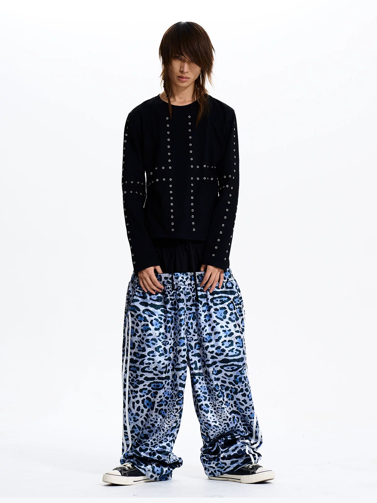 Leopard Double Waistband Wide Leg Track Pants - Full outfit front