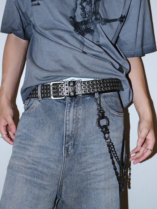 Triple Buckle Studded No-Punch Belt