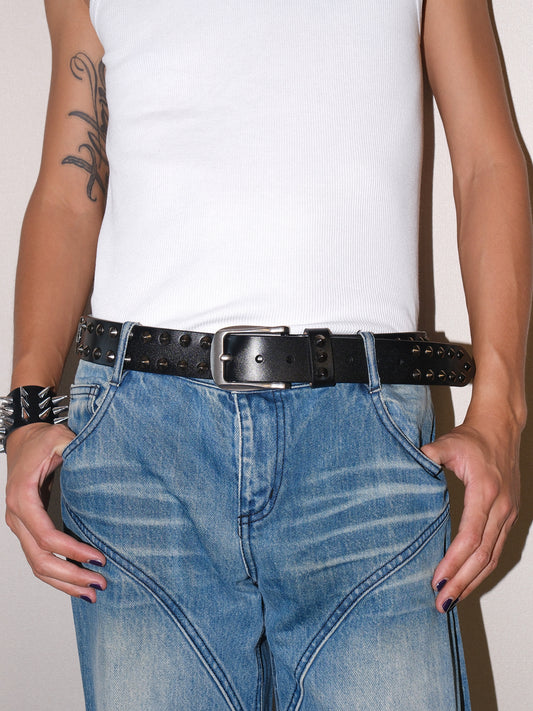 Genuine Leather Cross Rhinestone Studded Belt