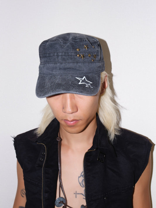 Star Studded Distressed Flat Baseball Cap