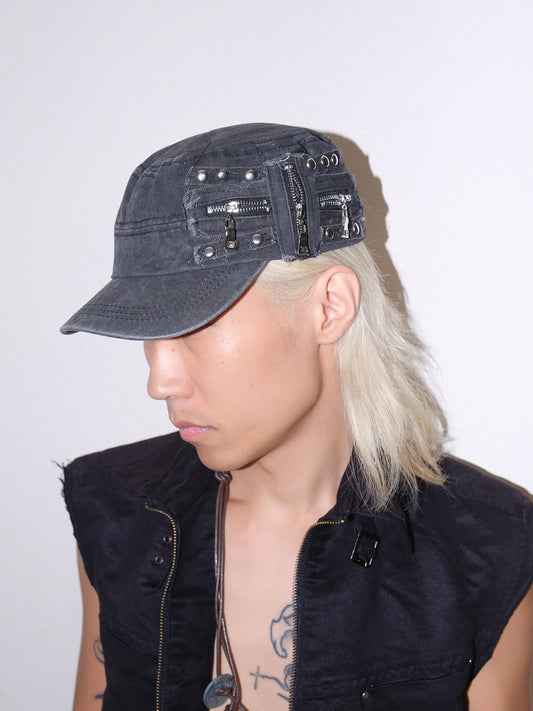 Y2K Metal Zipper Distressed Dad Hat