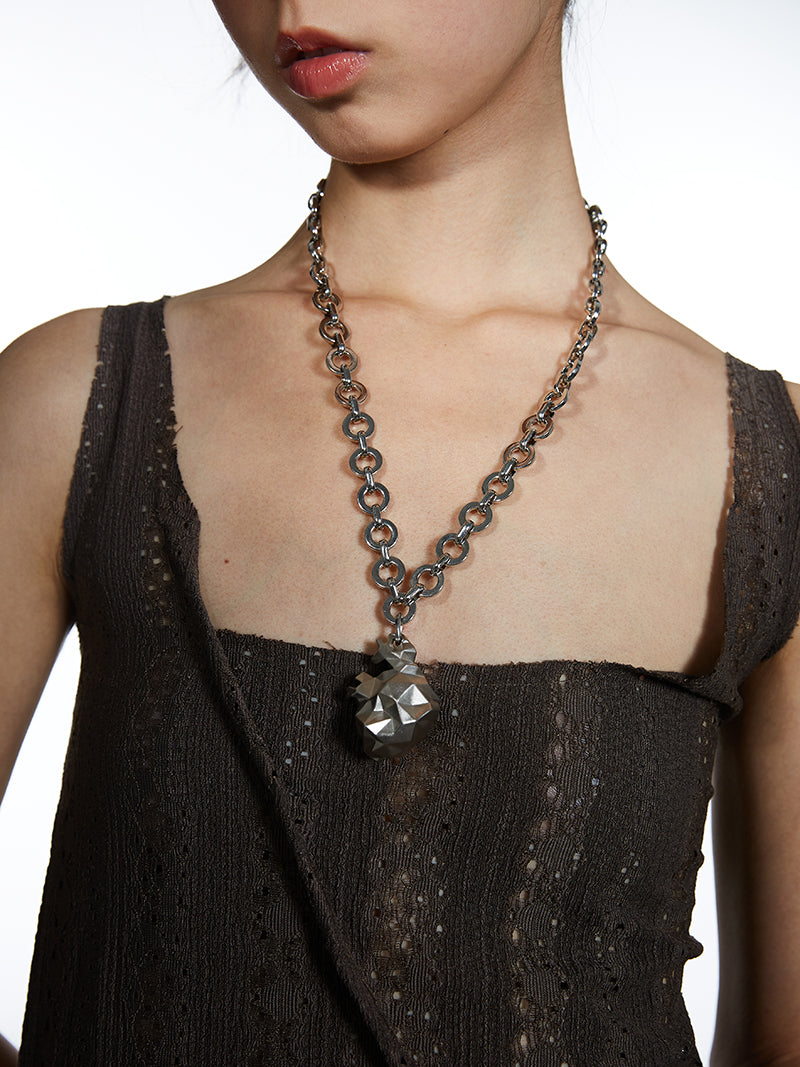 3D Faceted Heart Pendant Necklace