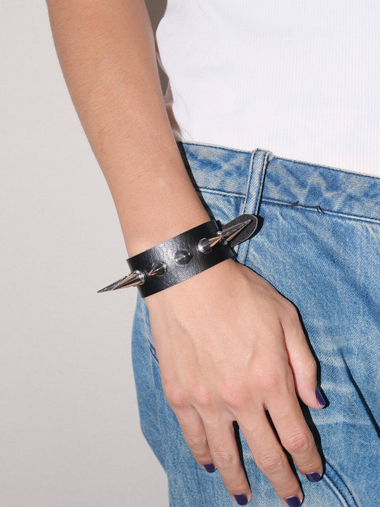 Black  Row Spike Studded Bracelet